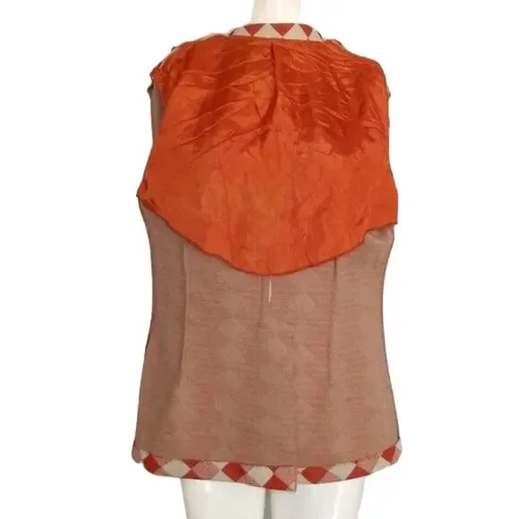 VINTAGE Blazer, M/L, Orange/Off-White Diamonds/Check, 2 buttons, Poly - Picture 5 of 12